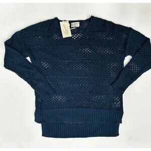 NWT Universal Thread Blue Open Knit Pullover Sweater Medium Cotton Crochet Teal